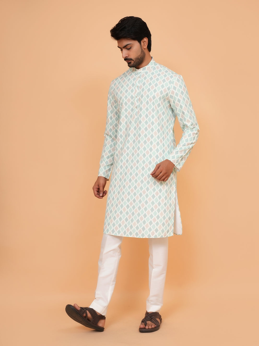 Striped Pista Kurta Set - KE44995-2