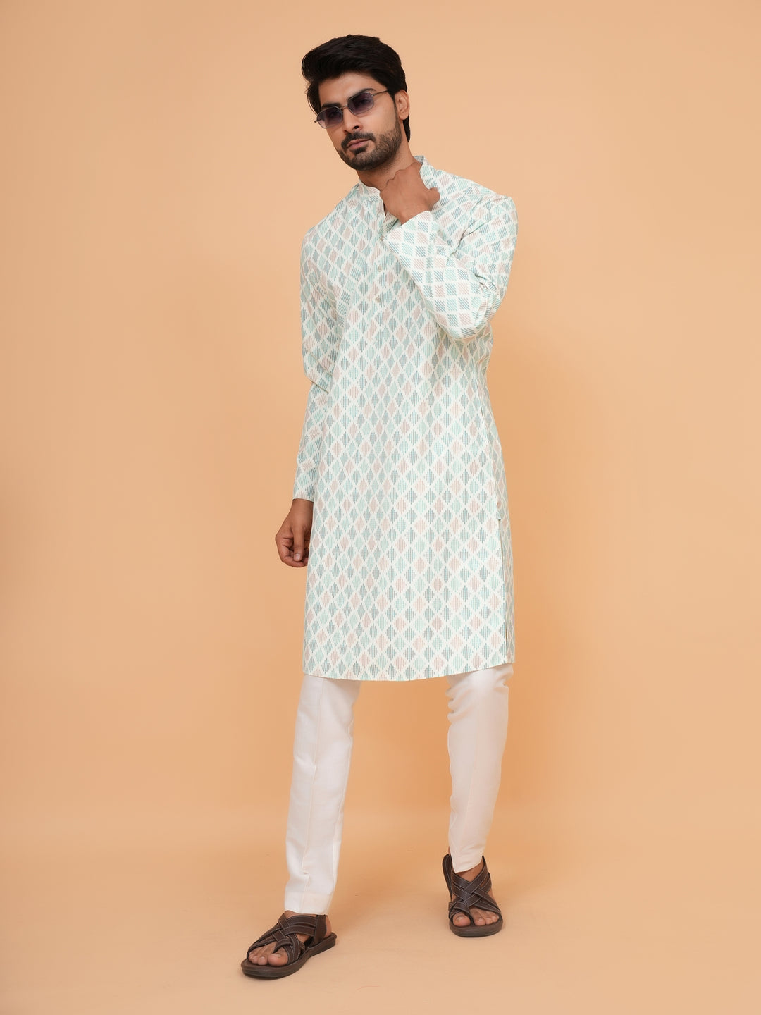 Striped Pista Kurta Set - KE44995-2