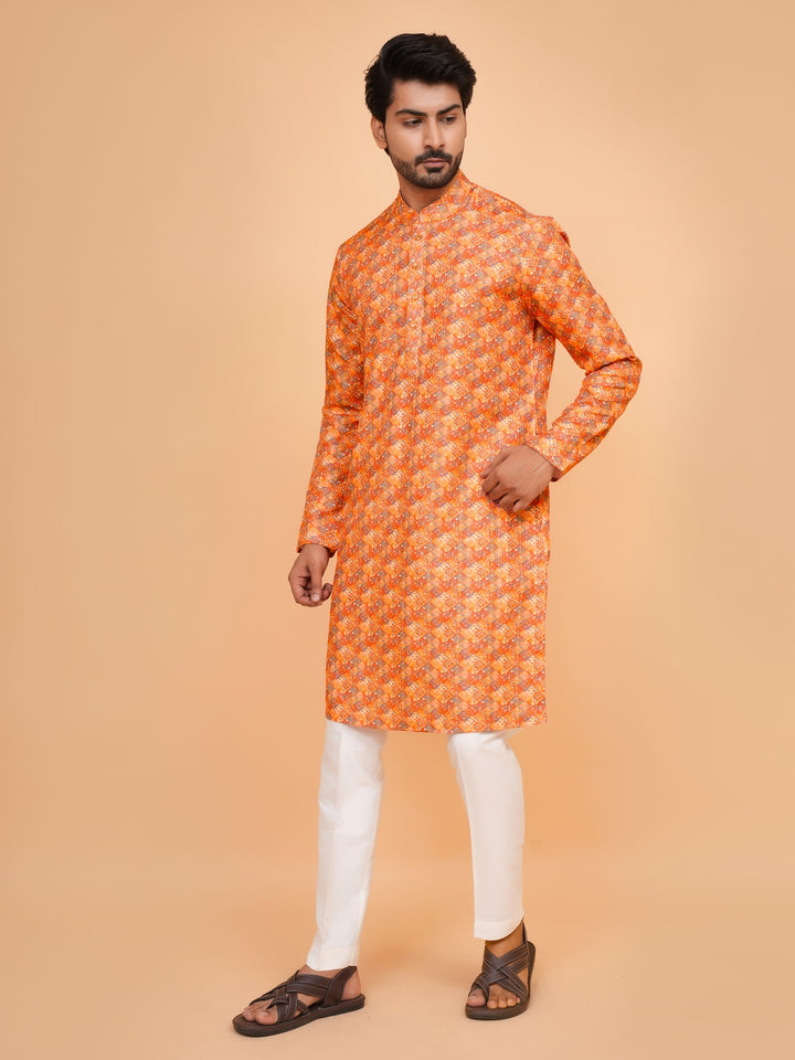 Checked Orange Kurta Set - KM43393-3