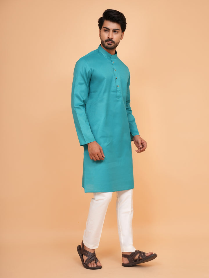 Checked Sea Green Kurta Set - KM44091-1