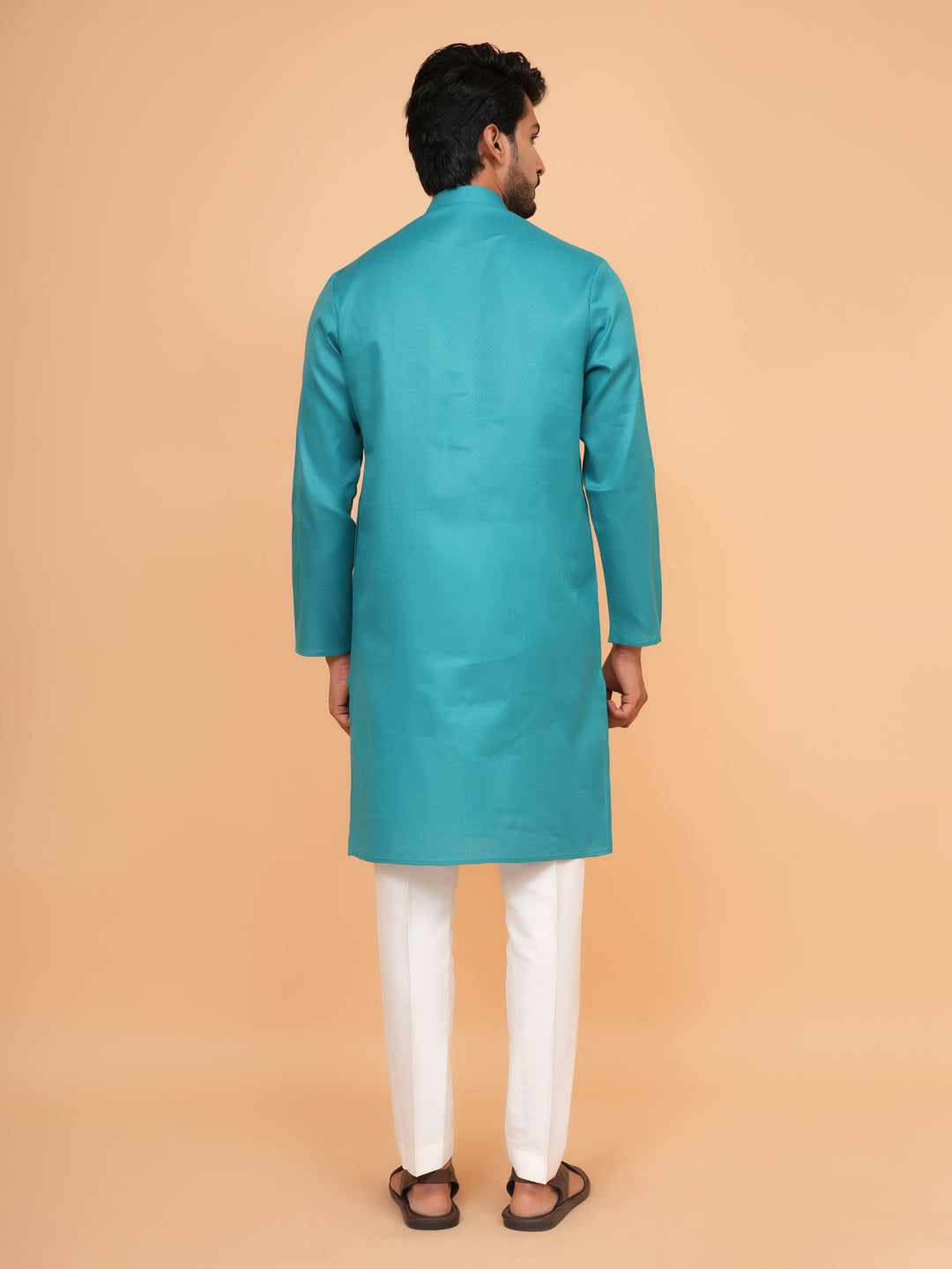 Checked Sea Green Kurta Set - KM44091-1