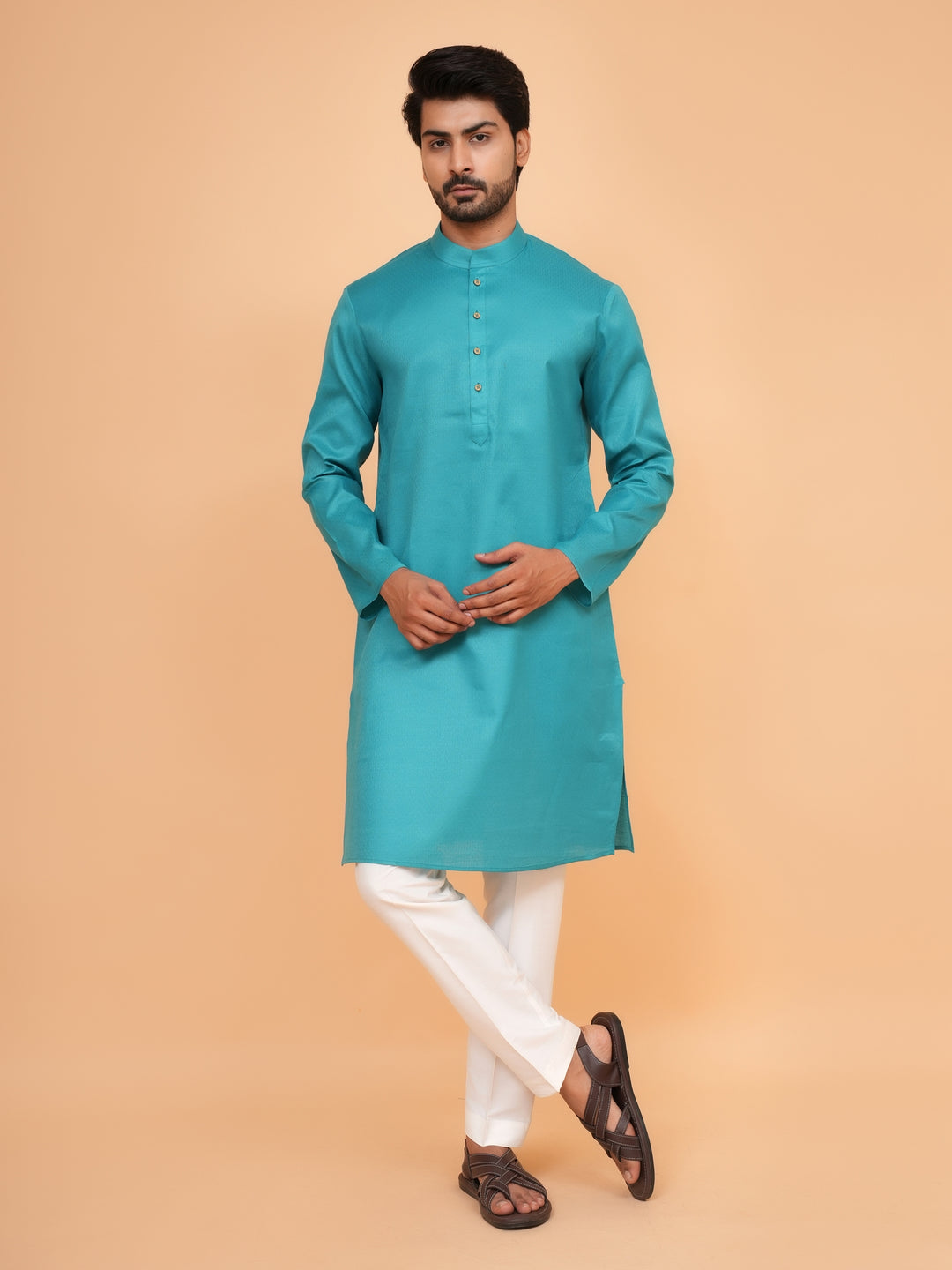 Checked Sea Green Kurta Set - KM44091-1