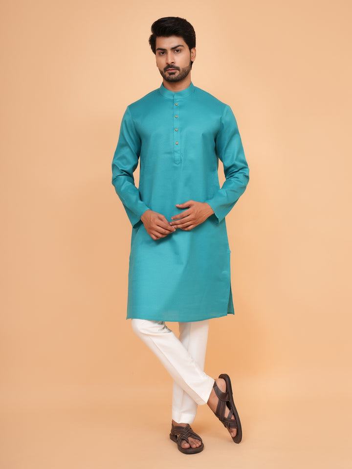 Checked Sea Green Kurta Set - KM44091-1