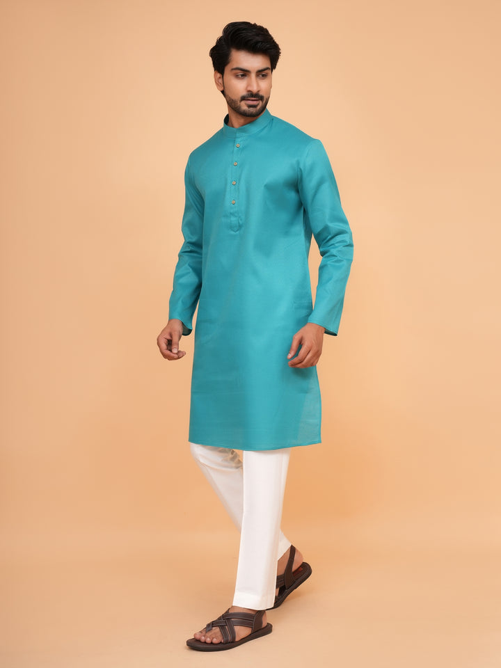 Checked Sea Green Kurta Set - KM44091-1