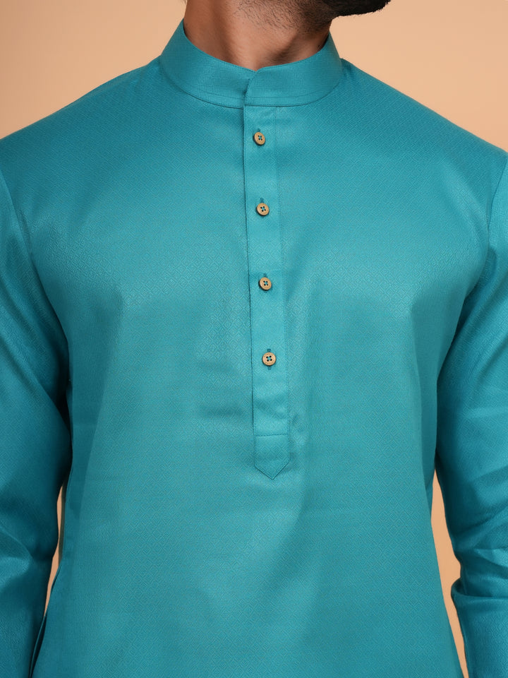 Checked Sea Green Kurta Set - KM44091-1