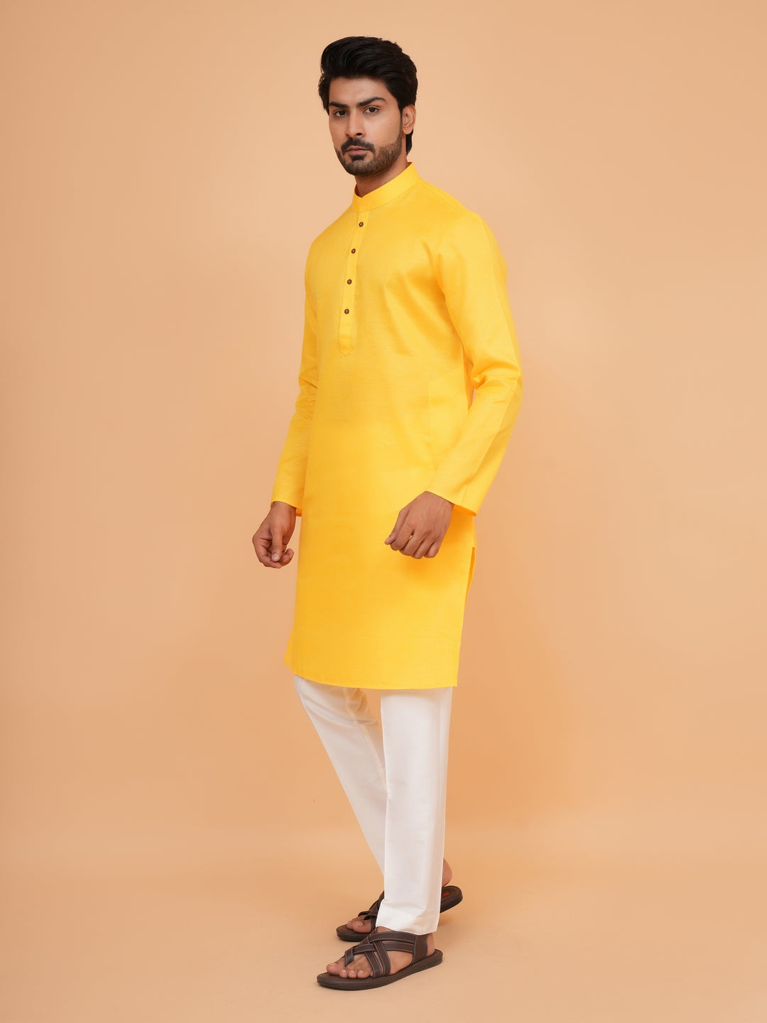 Checked Mustard Kurta Set - KM44091-6