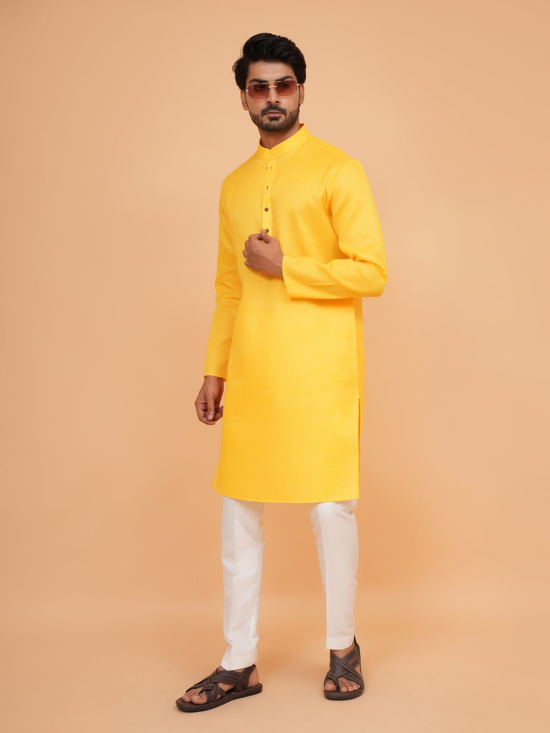 Checked Mustard Kurta Set - KM44091-6