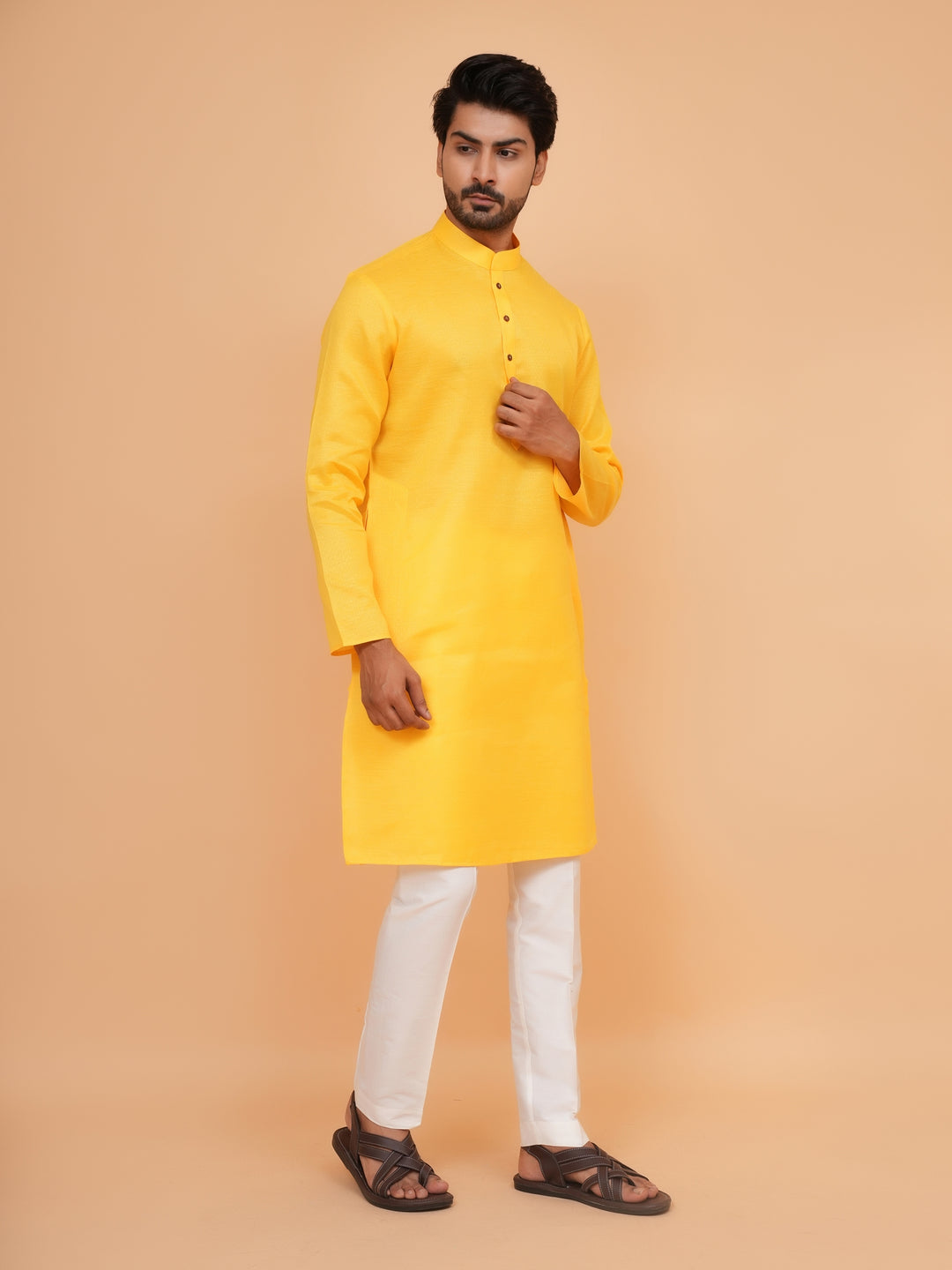 Checked Mustard Kurta Set - KM44091-6