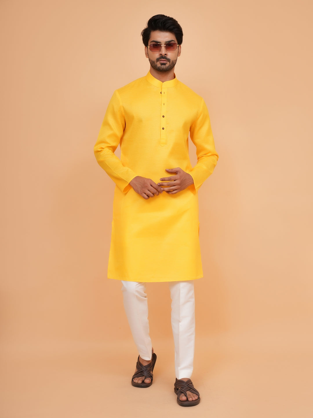 Checked Mustard Kurta Set - KM44091-6