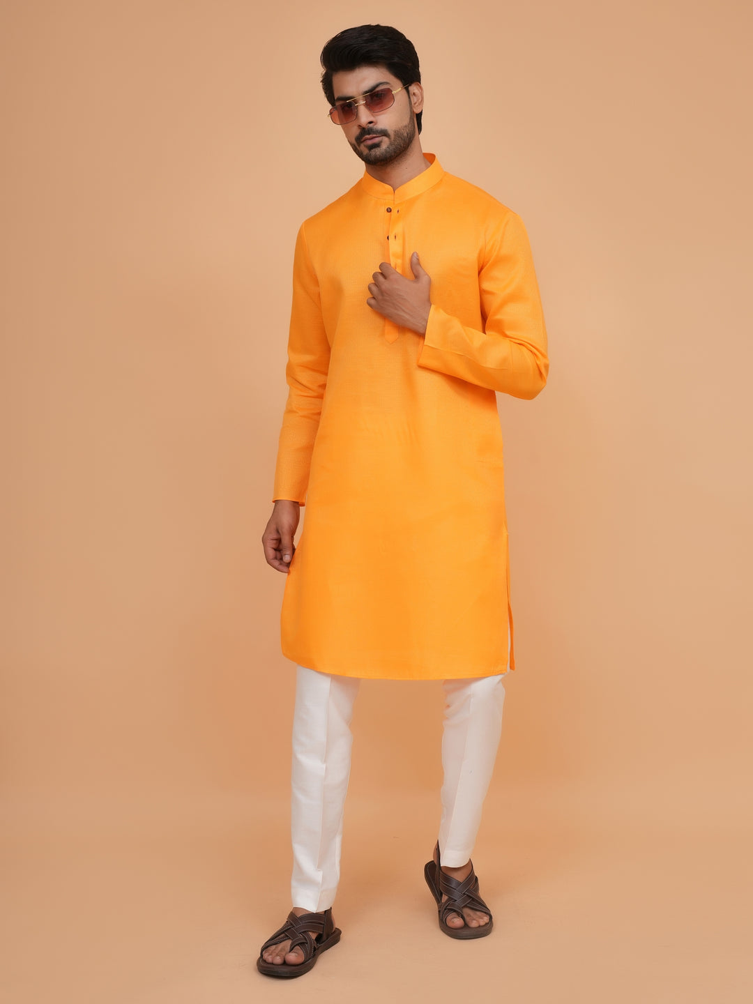 Checked Orange Kurta Set - KM44091-3