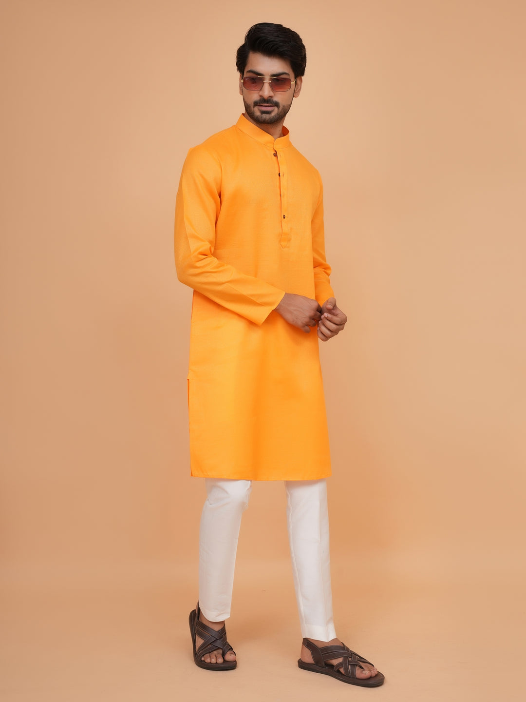Checked Orange Kurta Set - KM44091-3