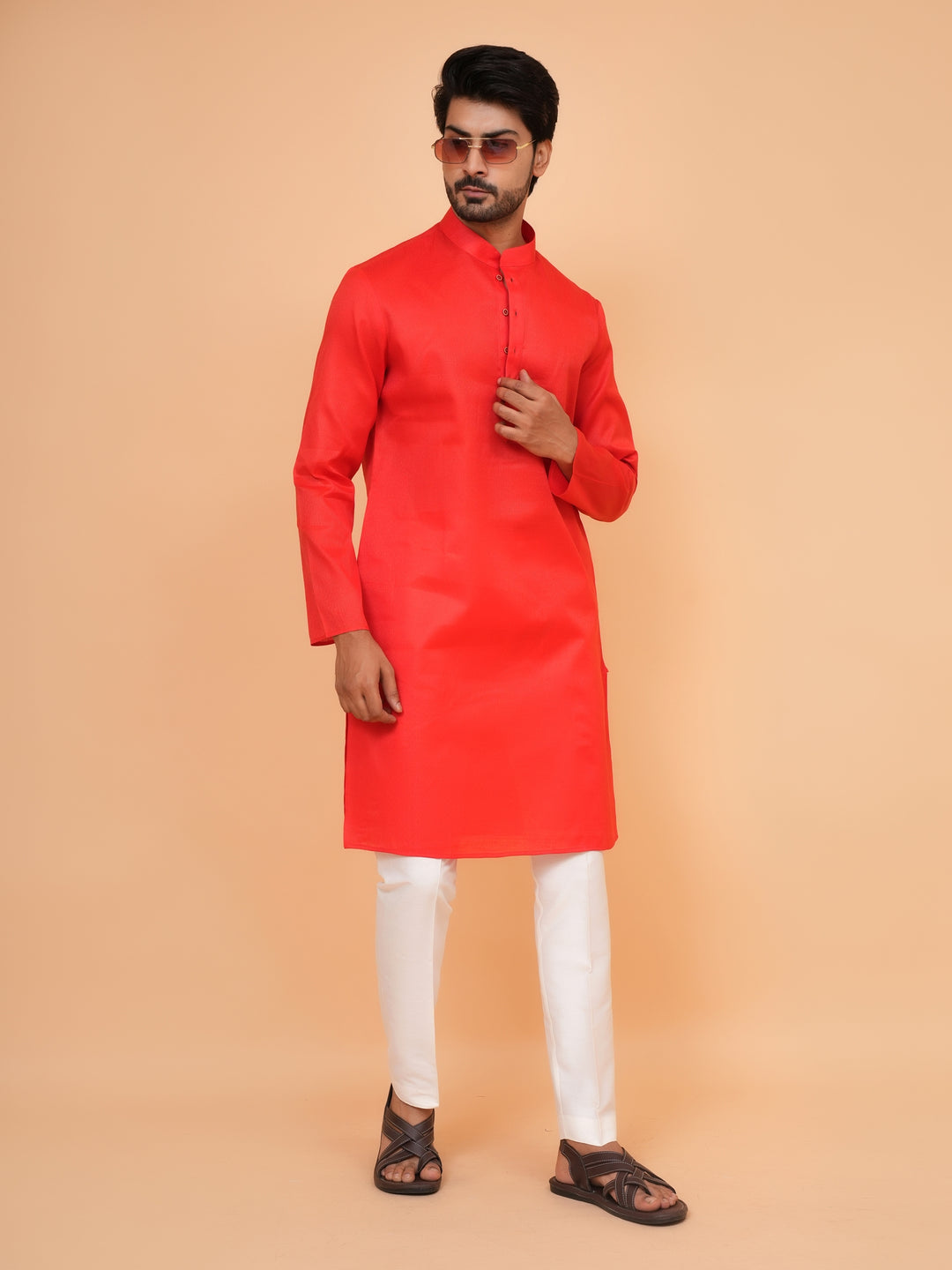 Checked Red Kurta Set - KM44091-4