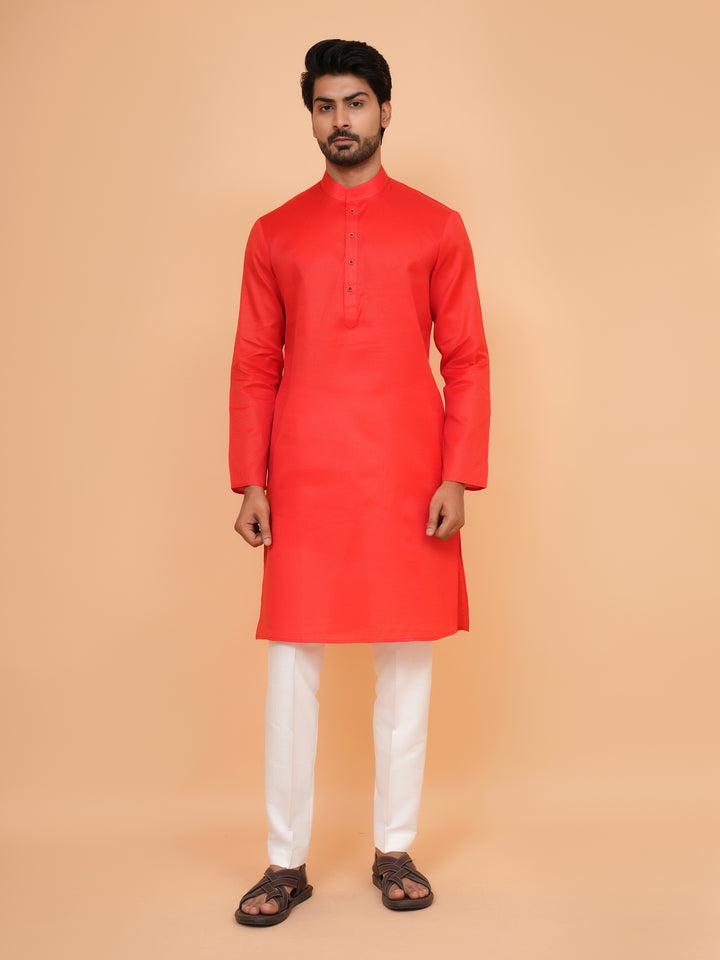 Checked Red Kurta Set - KM44091-4