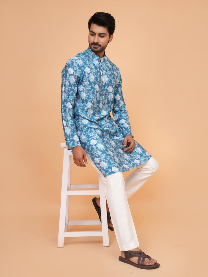 Floral Blue Kurta Set - KM44563-1