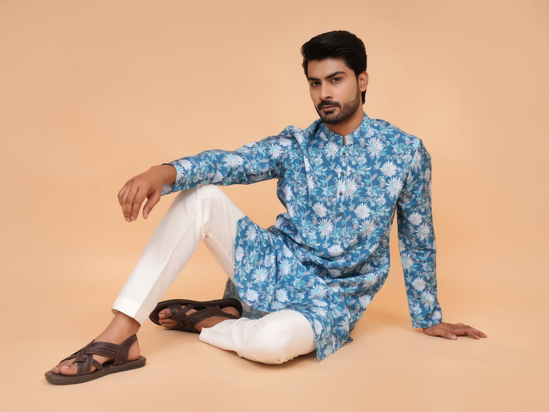 Floral Blue Kurta Set - KM44563-1