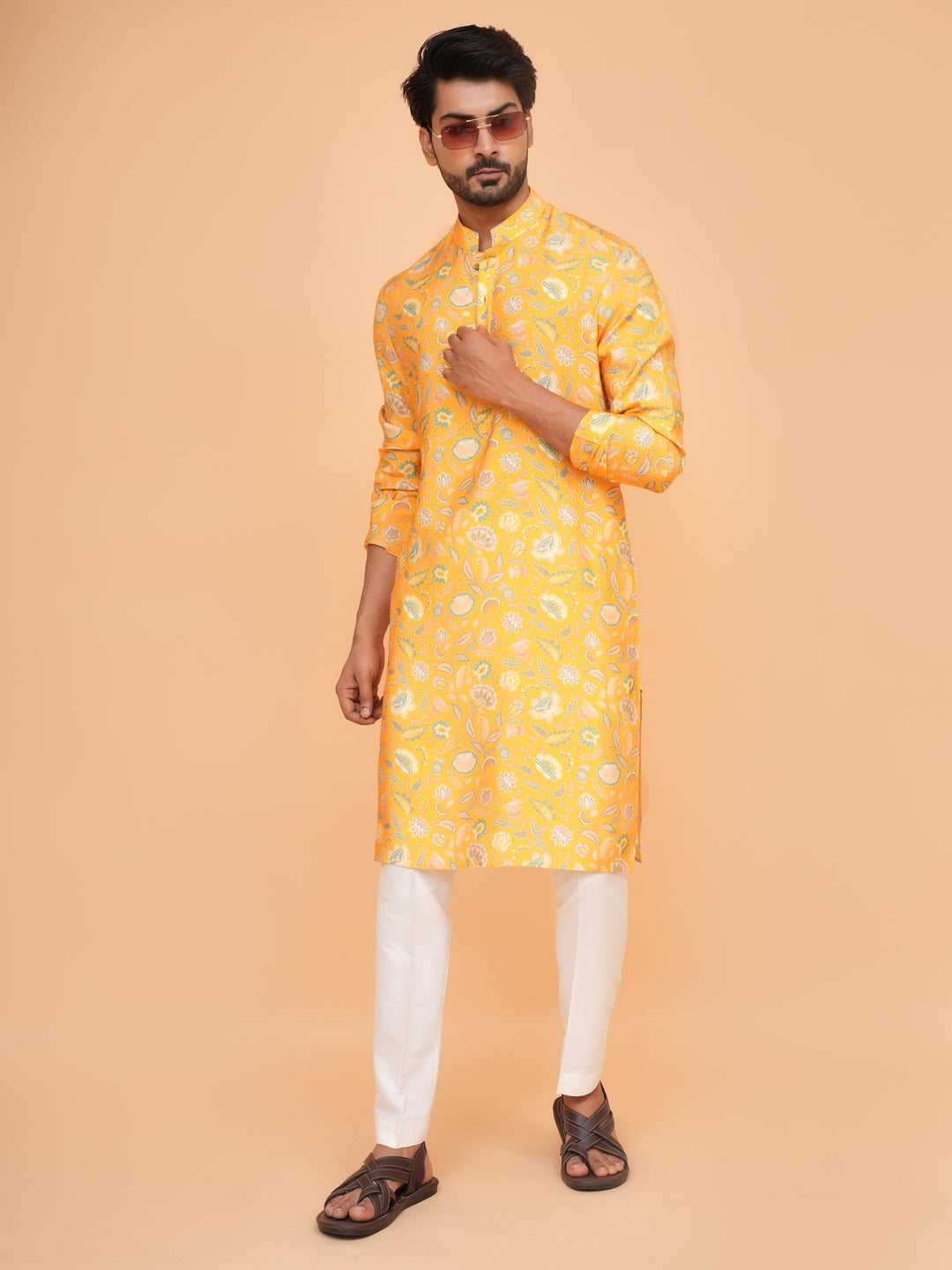 Floral Mustard Kurta Set - KM44565-14
