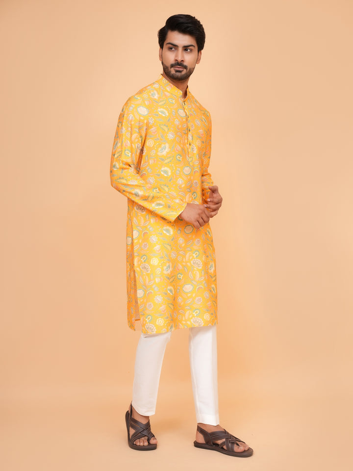 Floral Mustard Kurta Set - KM44565-14
