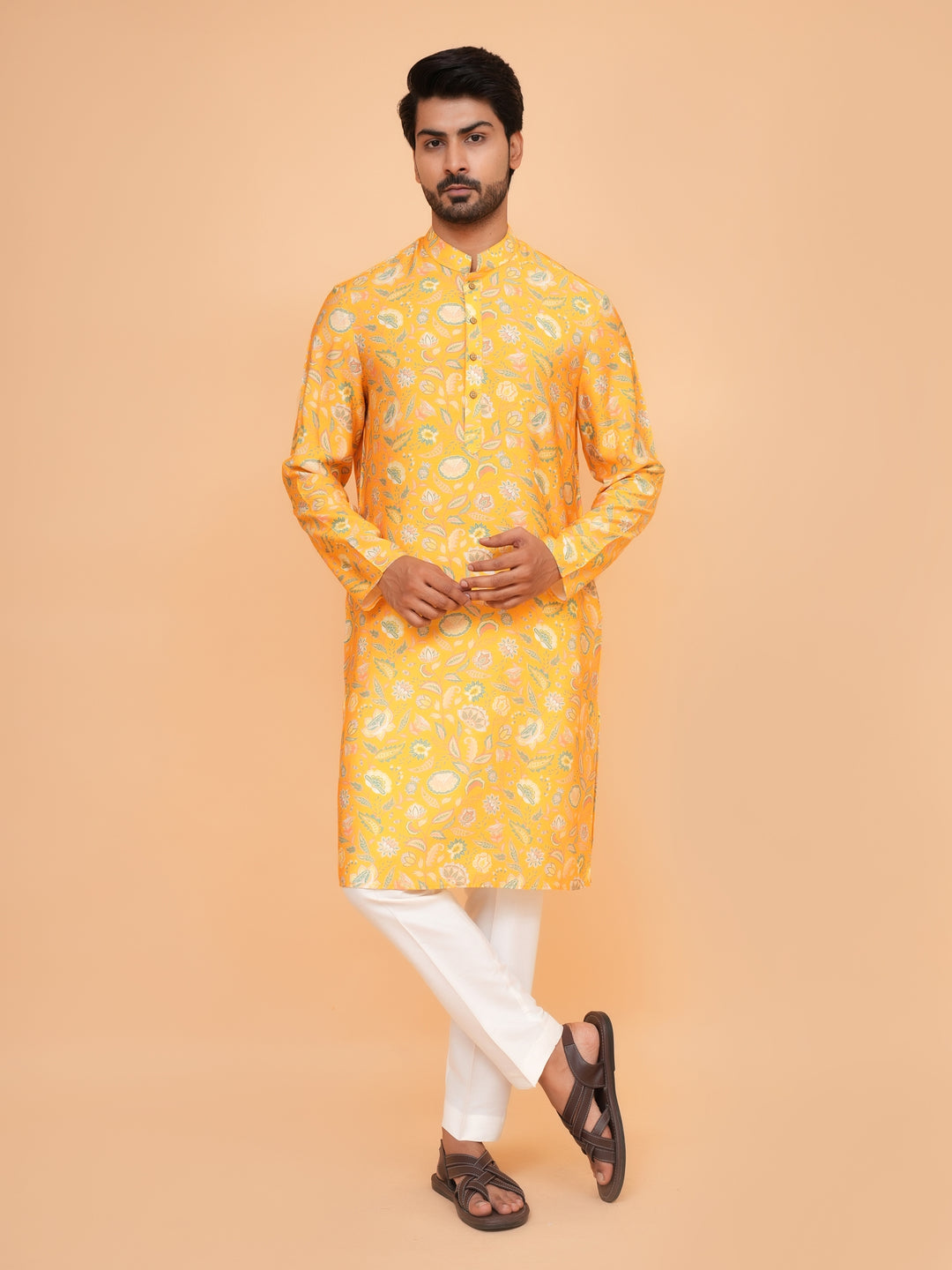 Floral Mustard Kurta Set - KM44565-14