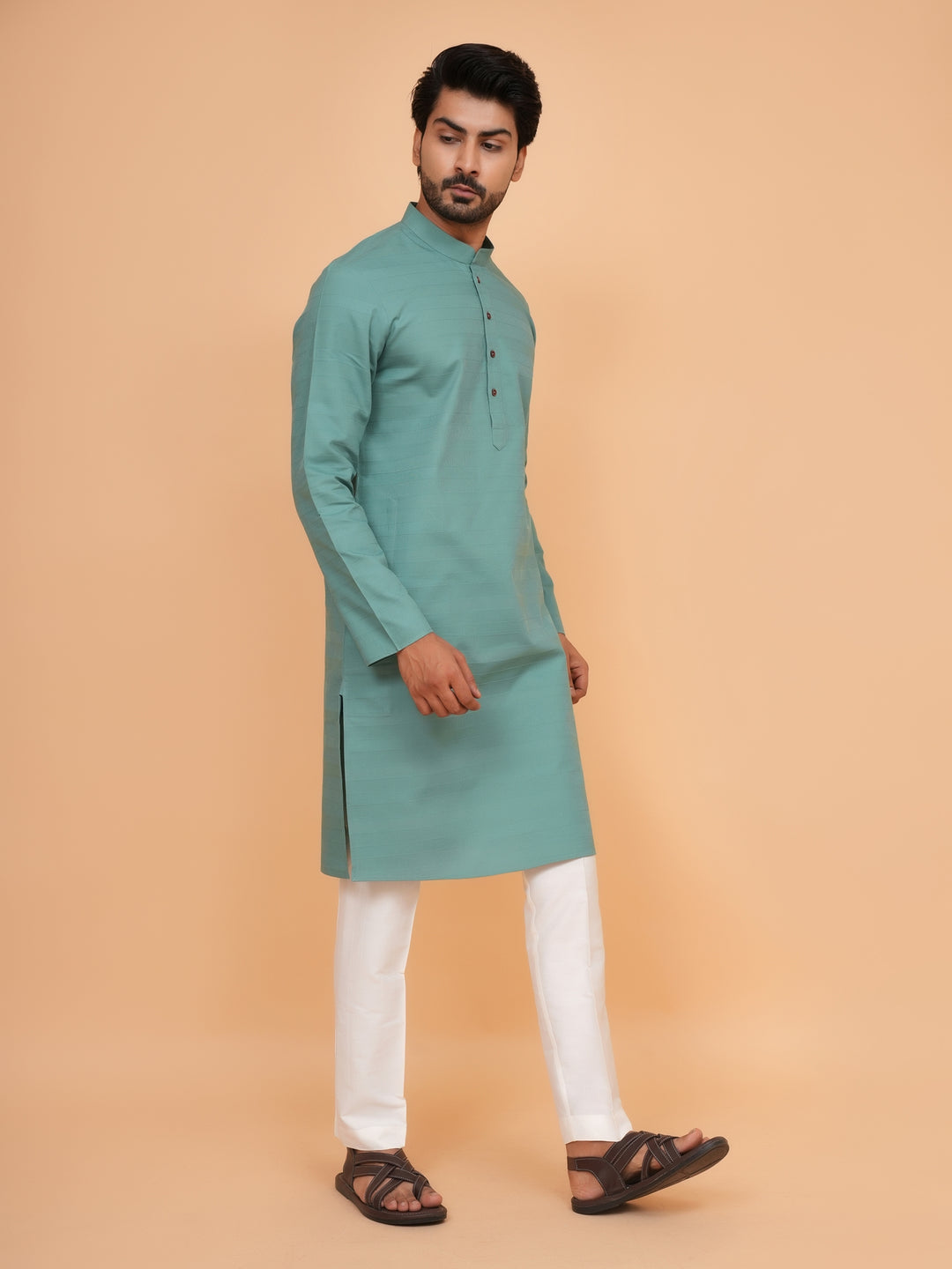 Striped Green Kurta Set - KM45155-70