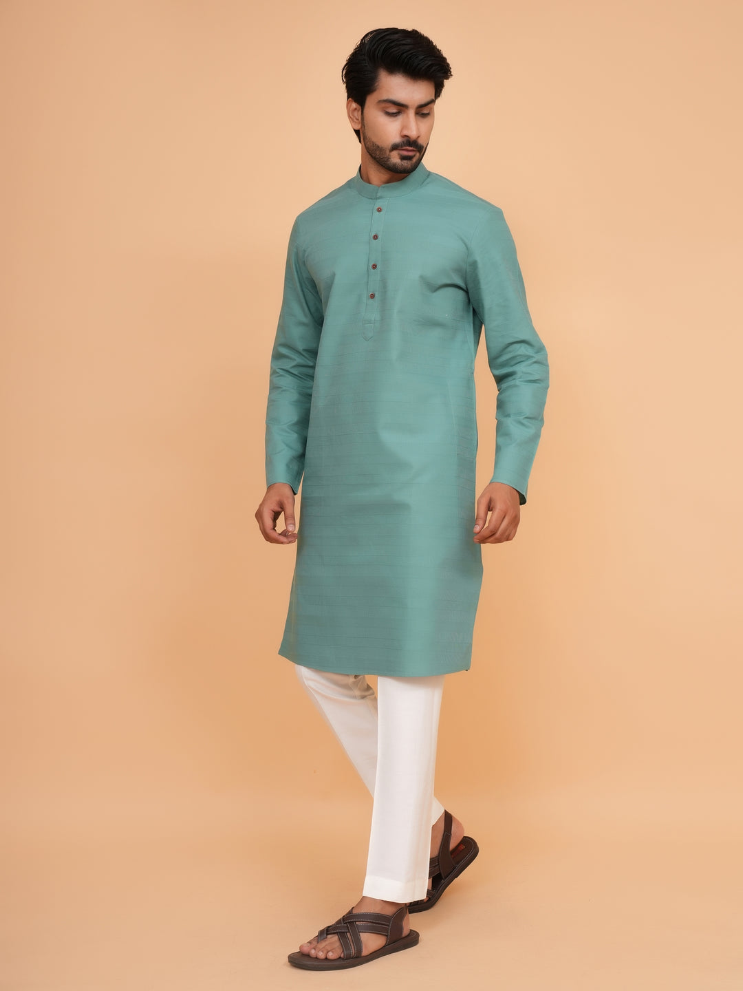 Striped Green Kurta Set - KM45155-70