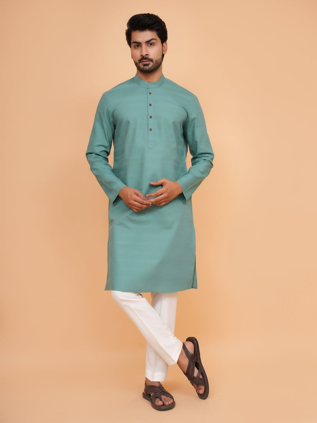 Striped Green Kurta Set - KM45155-70