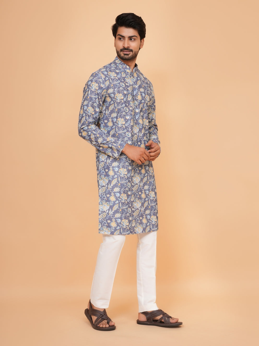 Floral Grey Kurta Set - KM45197-8505D