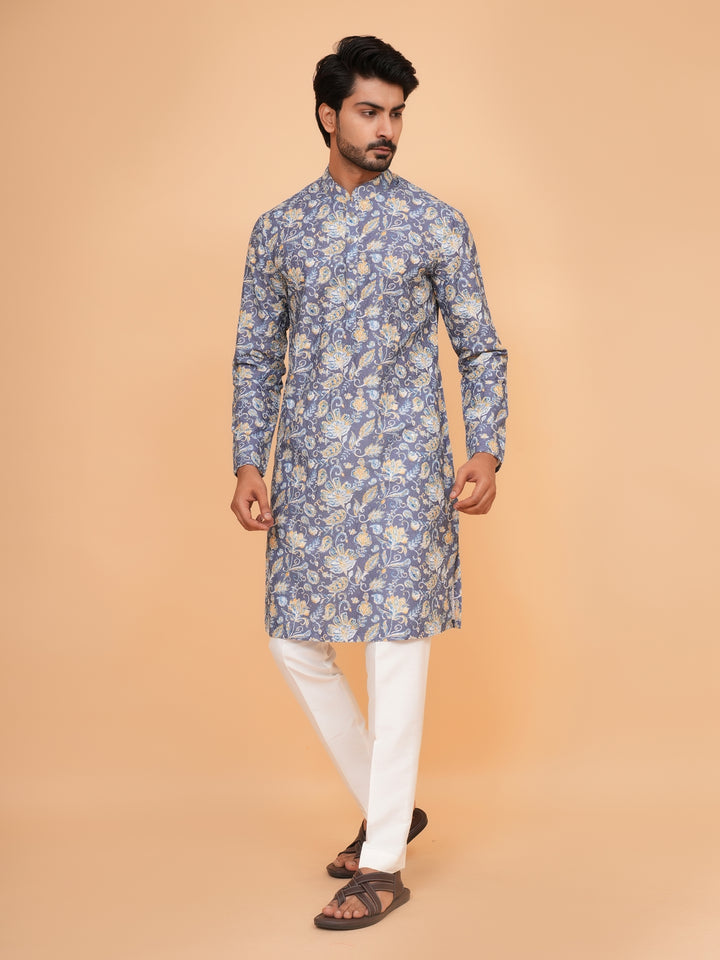 Floral Grey Kurta Set - KM45197-8505D