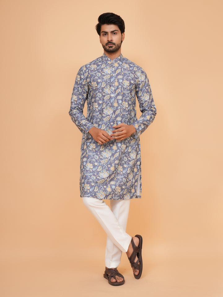 Floral Grey Kurta Set - KM45197-8505D
