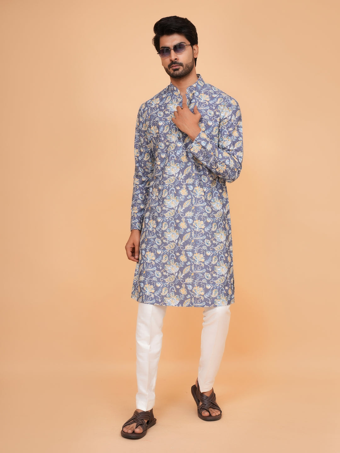 Floral Grey Kurta Set - KM45197-8505D