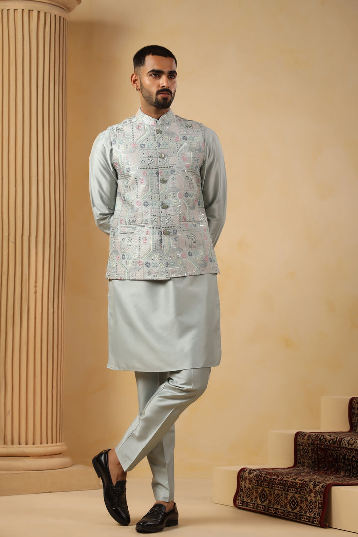 Sequence Green Jacket Kurta Set - JM45151-13