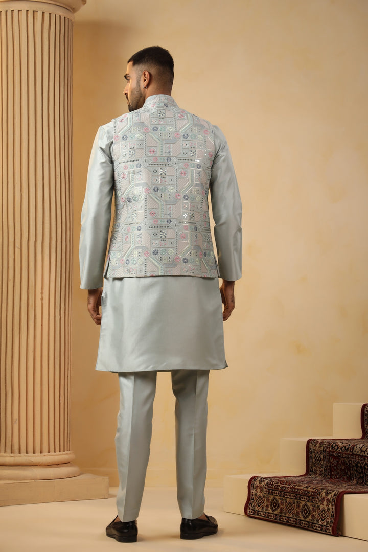 Sequence Green Jacket Kurta Set - JM45151-13