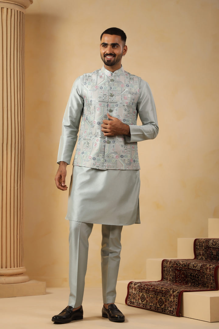 Sequence Green Jacket Kurta Set - JM45151-13