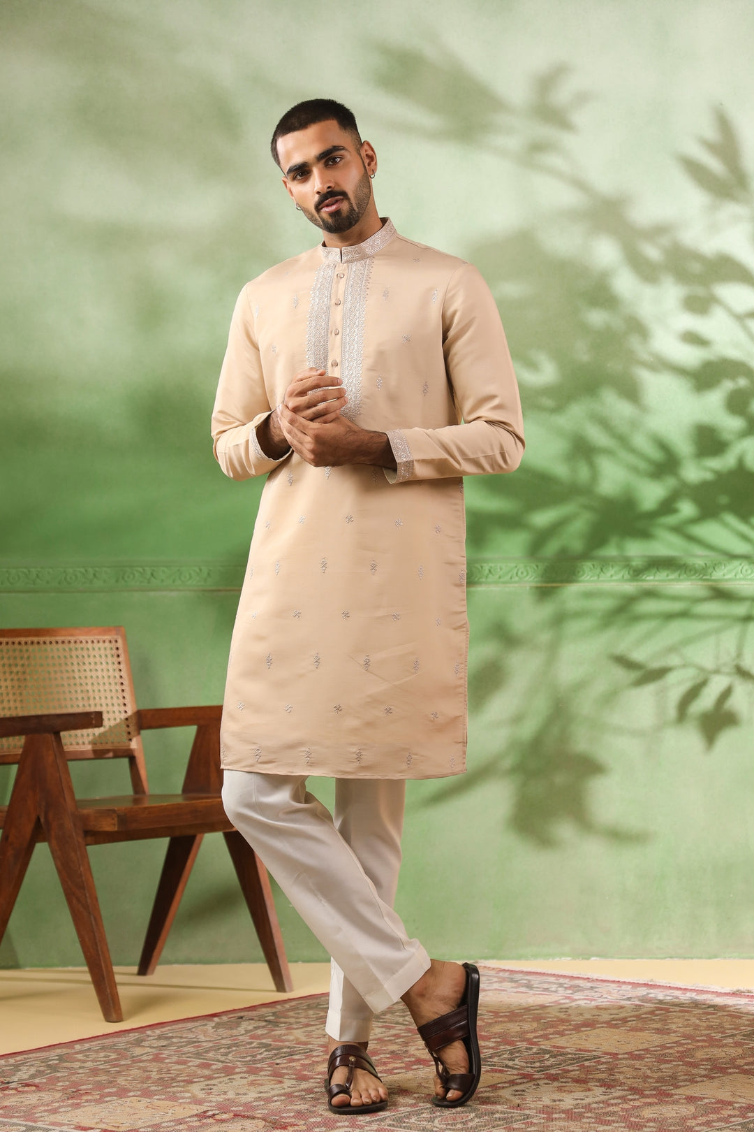 Ethnic Motifs Beige Kurta Set - KM43703-2