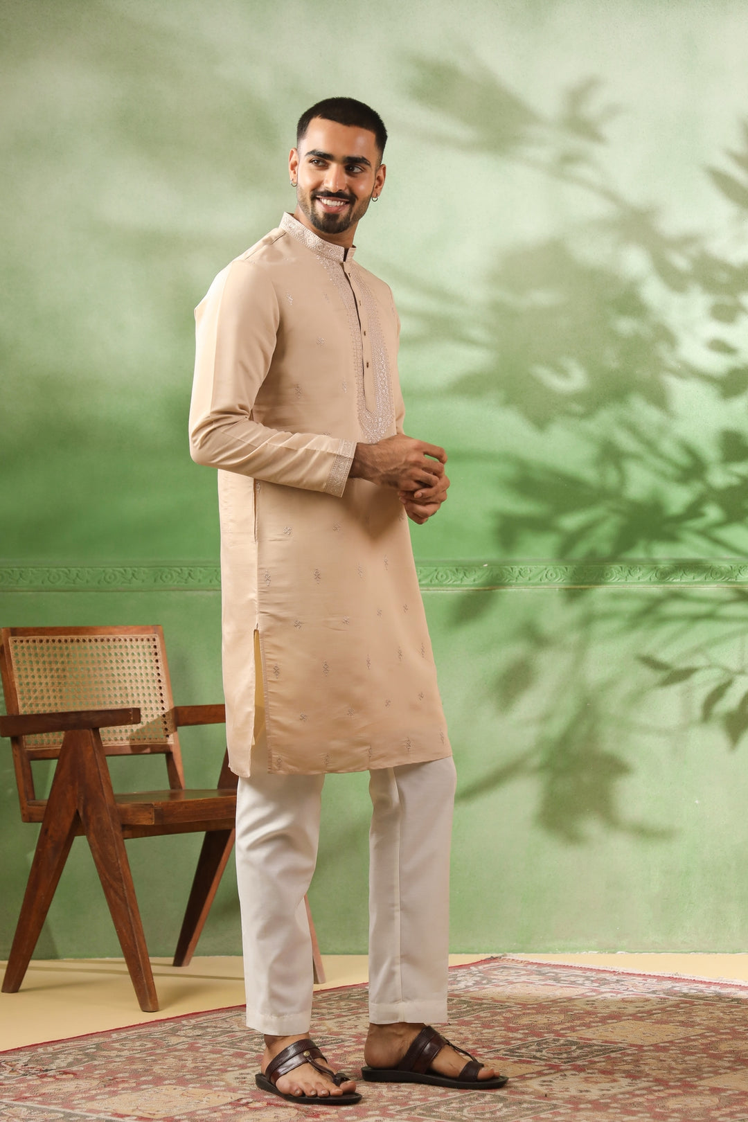 Ethnic Motifs Beige Kurta Set - KM43703-2