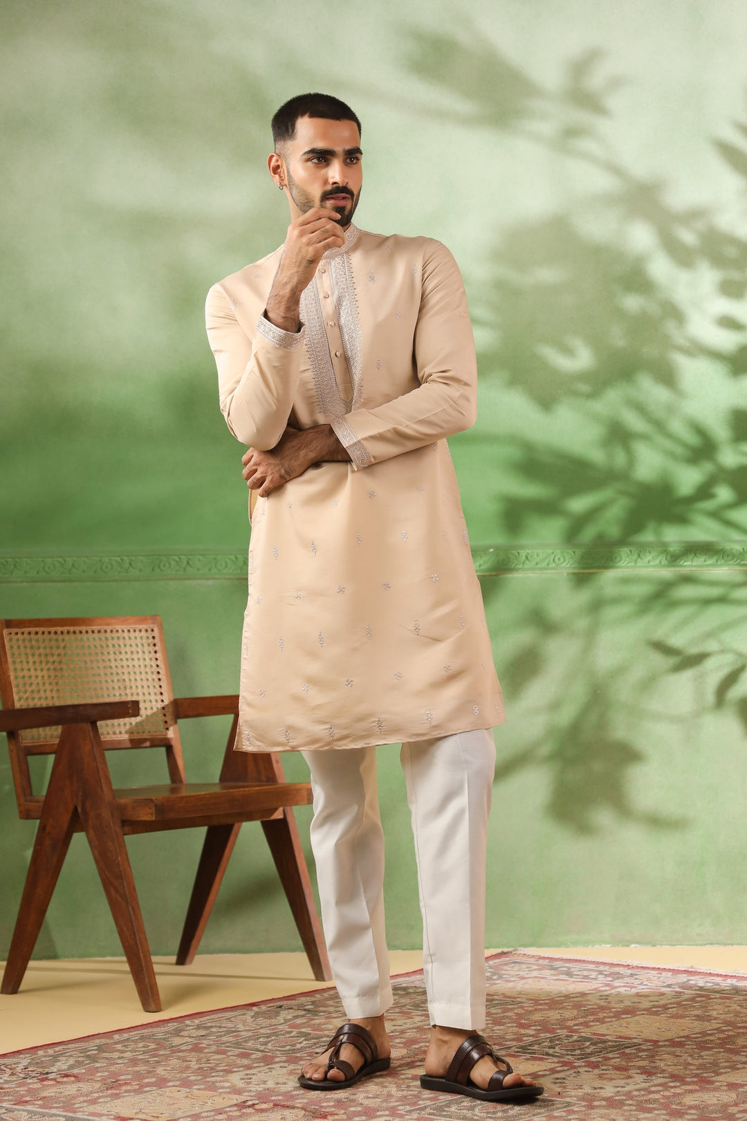 Ethnic Motifs Beige Kurta Set - KM43703-2