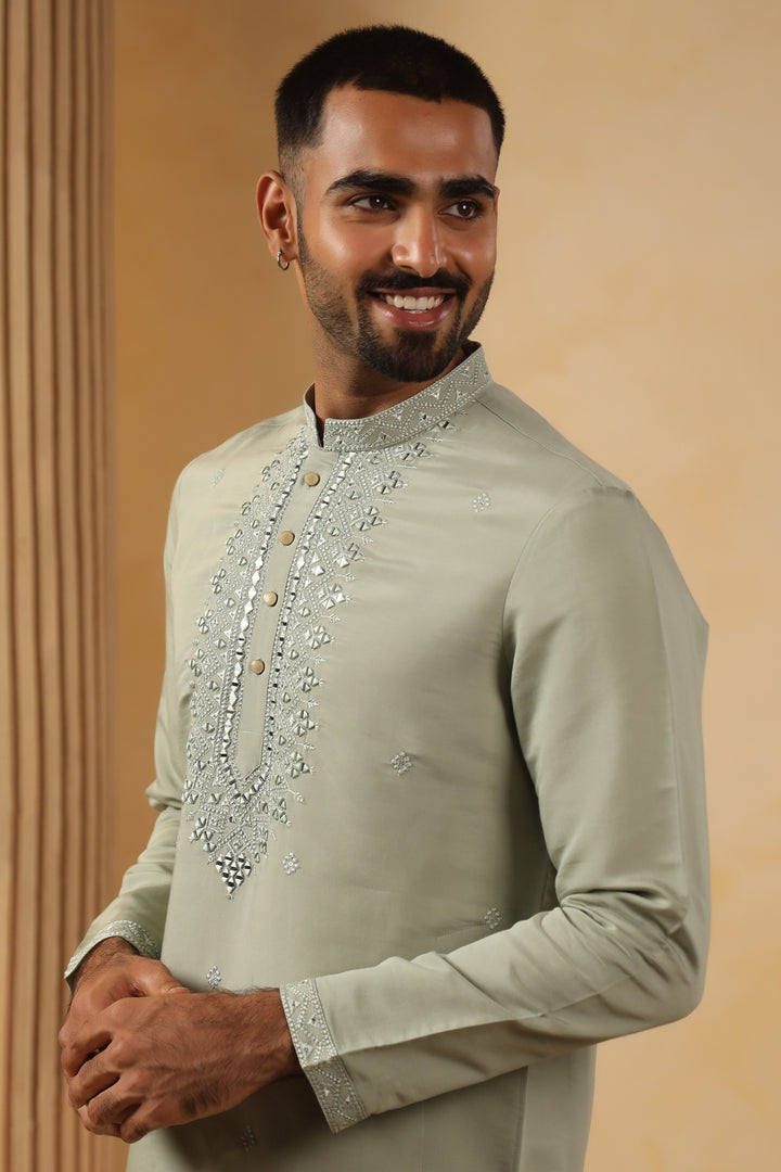 Mirror Work Pista Kurta Set - KM45111-T5