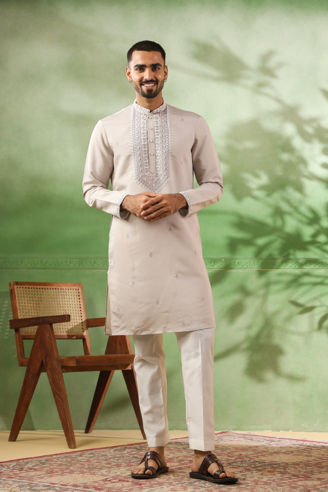 Ethnic Motifs Grey Kurta Set - KM45113-T6