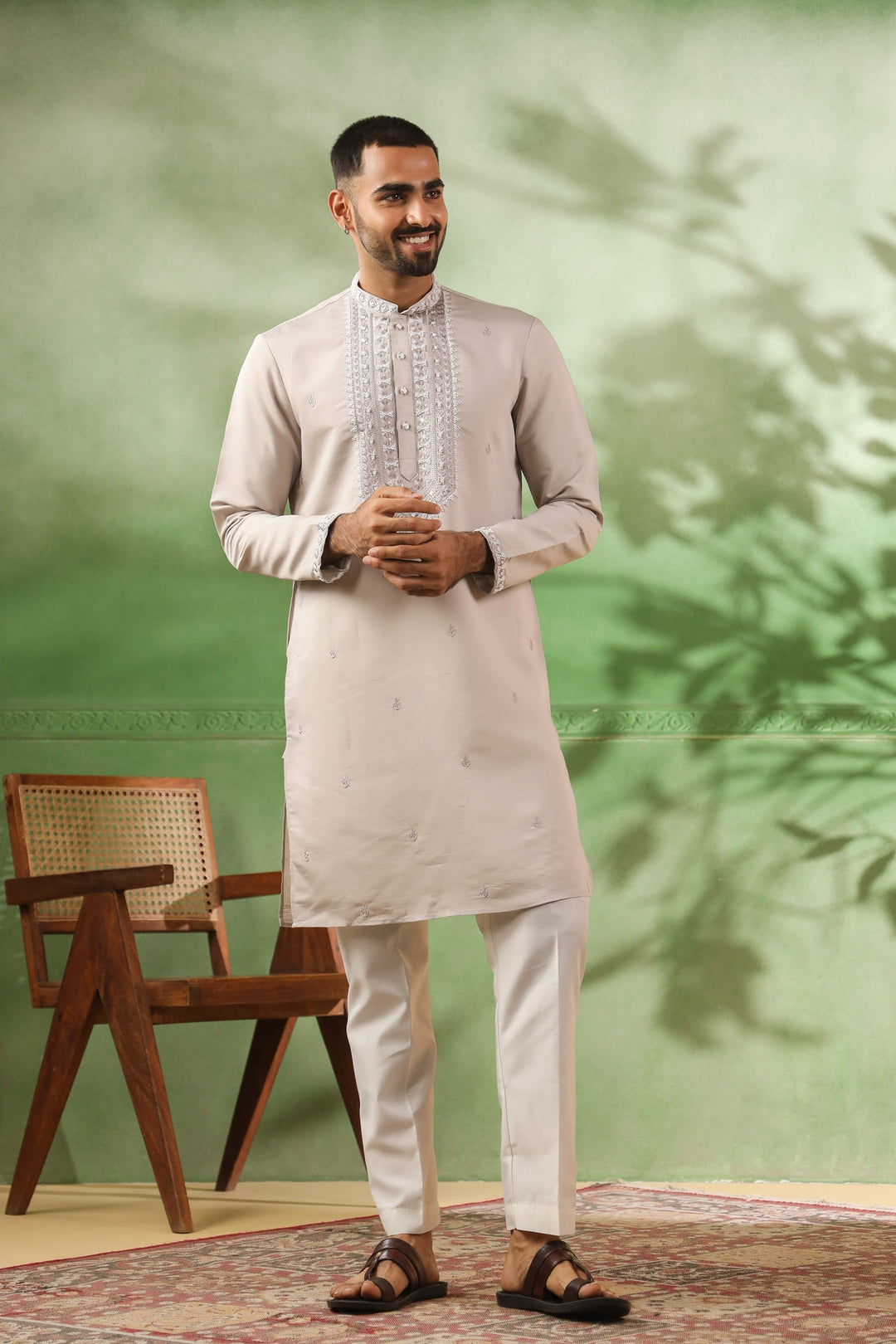 Ethnic Motifs Grey Kurta Set - KM45113-T6