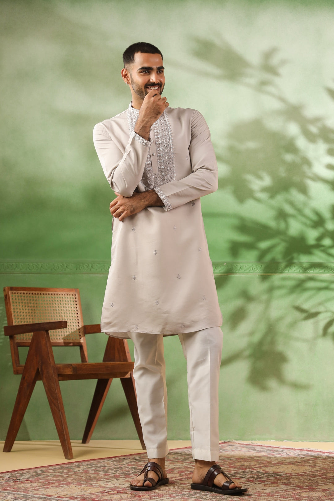 Ethnic Motifs Grey Kurta Set - KM45113-T6