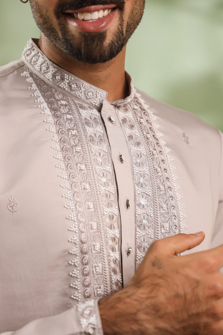 Ethnic Motifs Grey Kurta Set - KM45113-T6