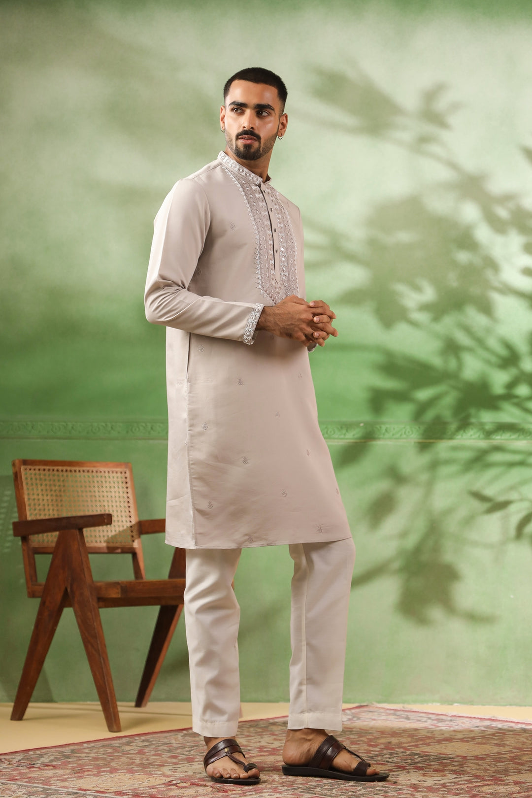 Ethnic Motifs Grey Kurta Set - KM45113-T6