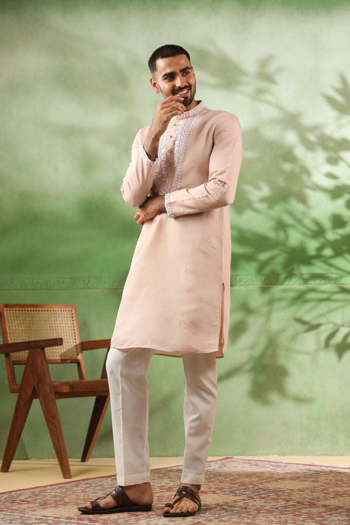 Ethnic Motifs Peach Kurta Set - KM45113-T4