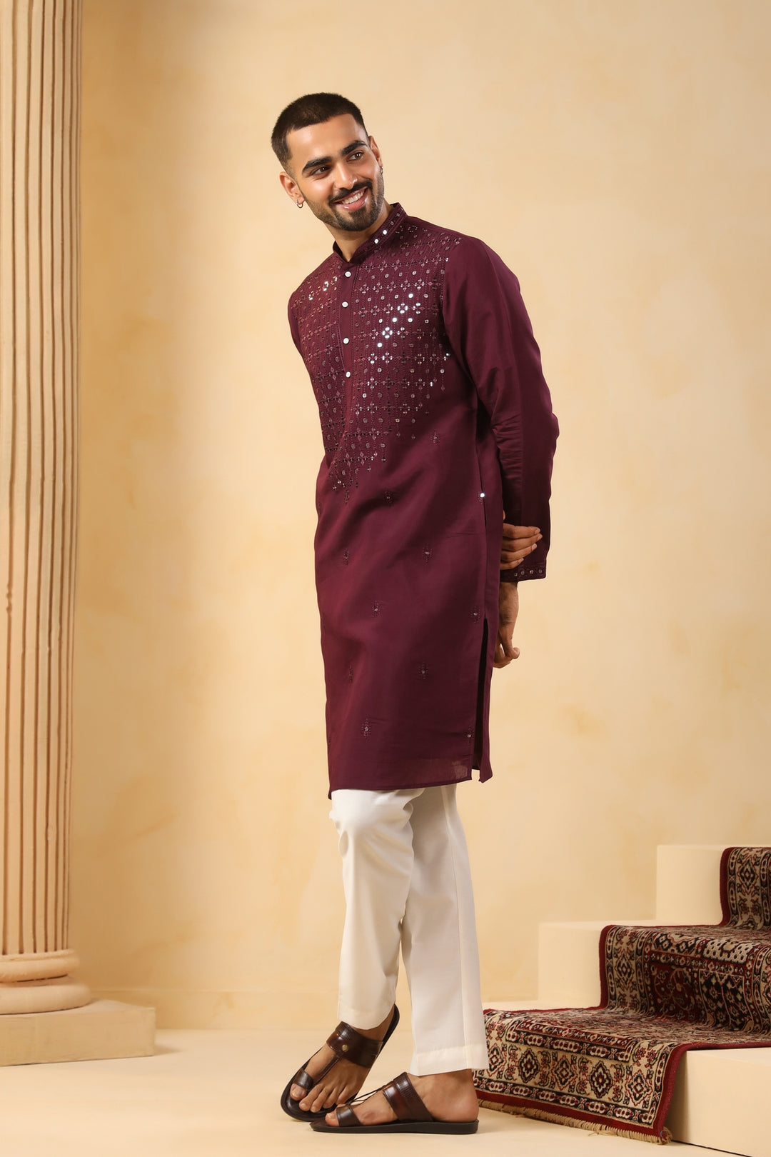 Sequence Wine Kurta Set - KM45152-1