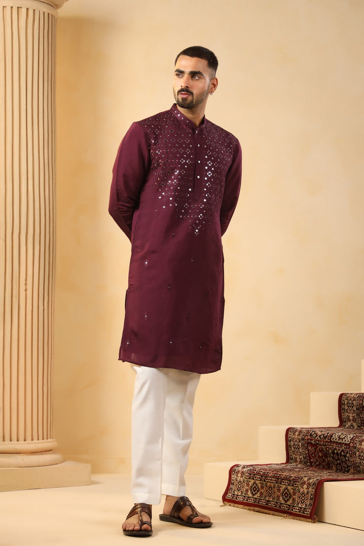 Sequence Wine Kurta Set - KM45152-1