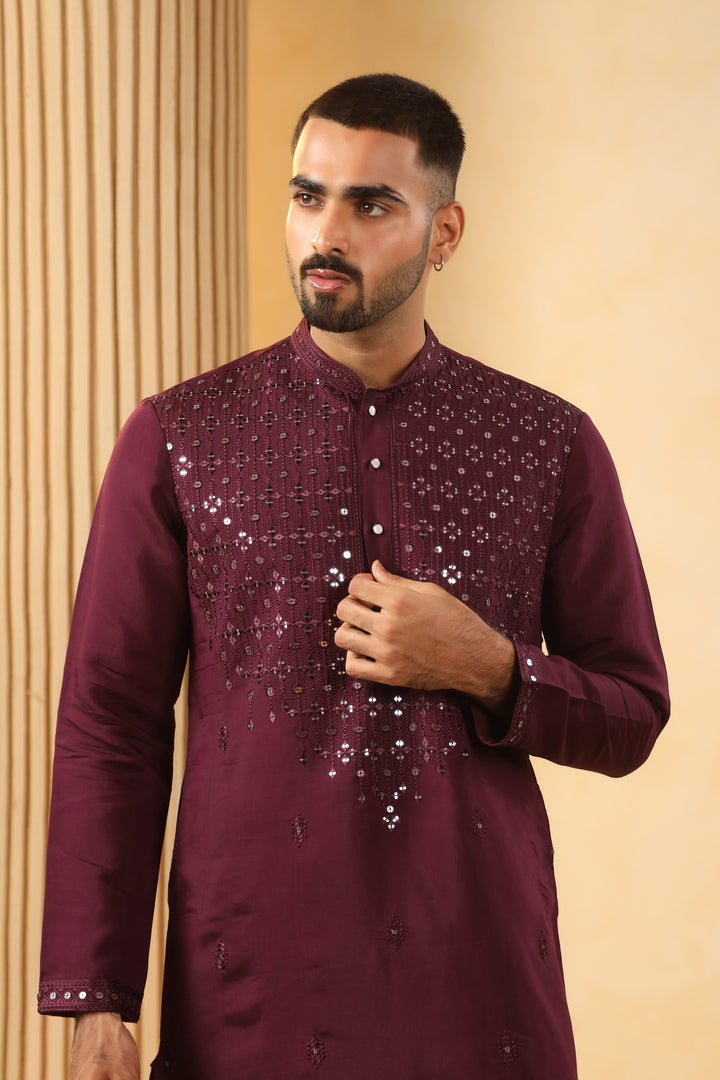Sequence Wine Kurta Set - KM45152-1