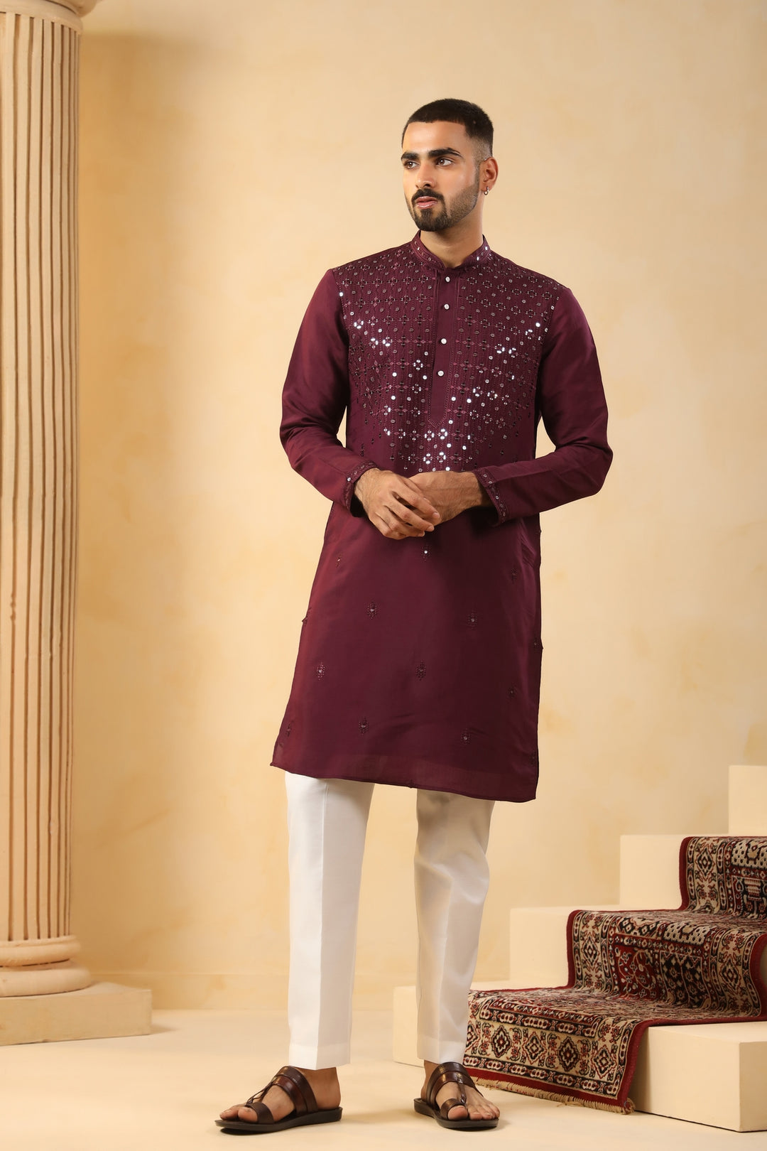 Sequence Wine Kurta Set - KM45152-1