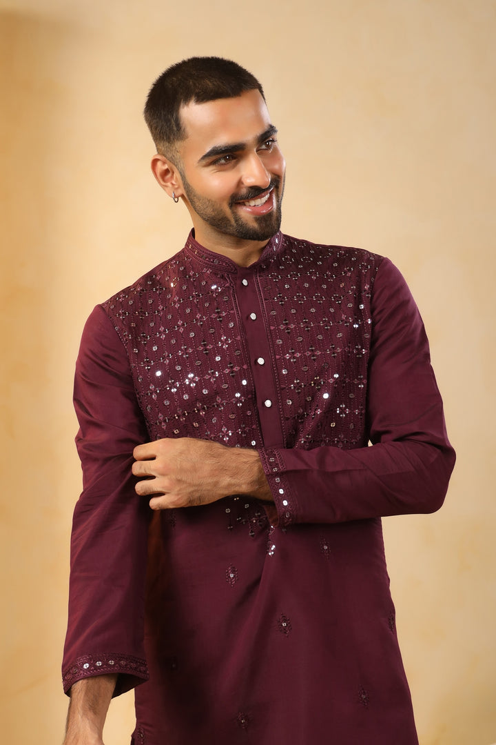 Sequence Wine Kurta Set - KM45152-1