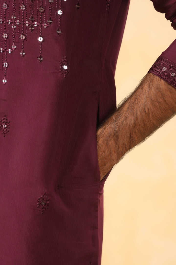 Sequence Wine Kurta Set - KM45152-1
