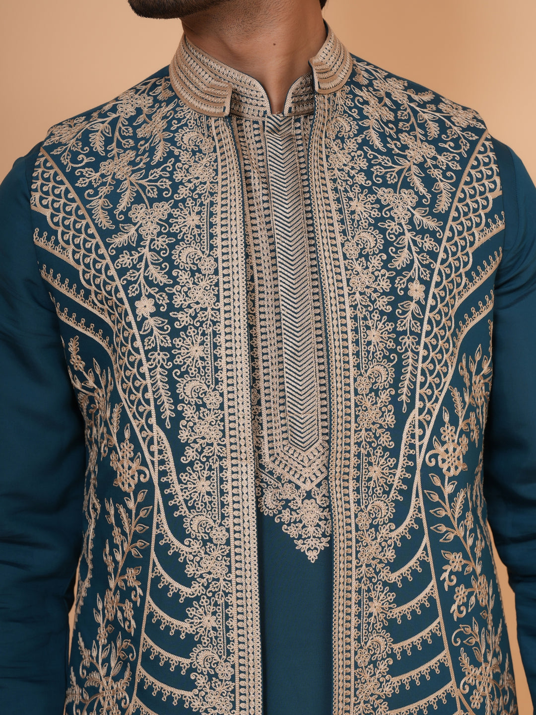 Embroidered Green Jacket Kurta Set - JT42611-142