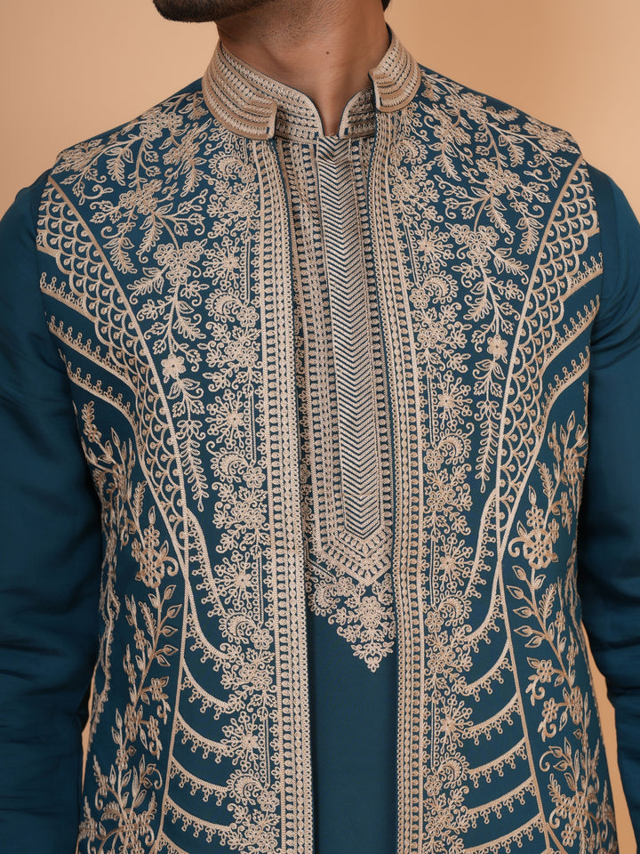 Embroidered Green Jacket Kurta Set - JT42611-142